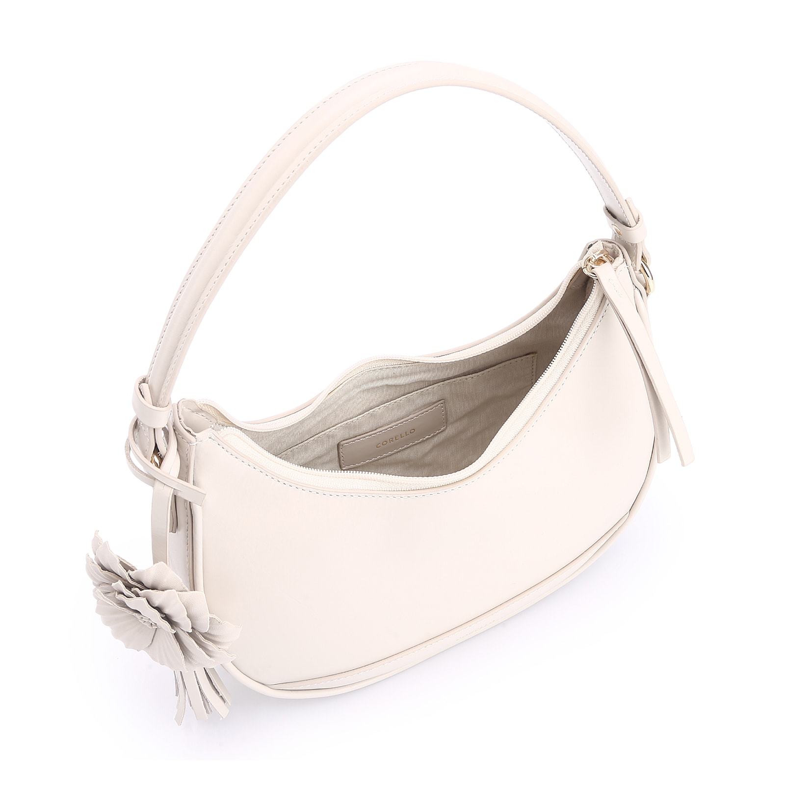 Bolsa De Mão Flor Couro Off White