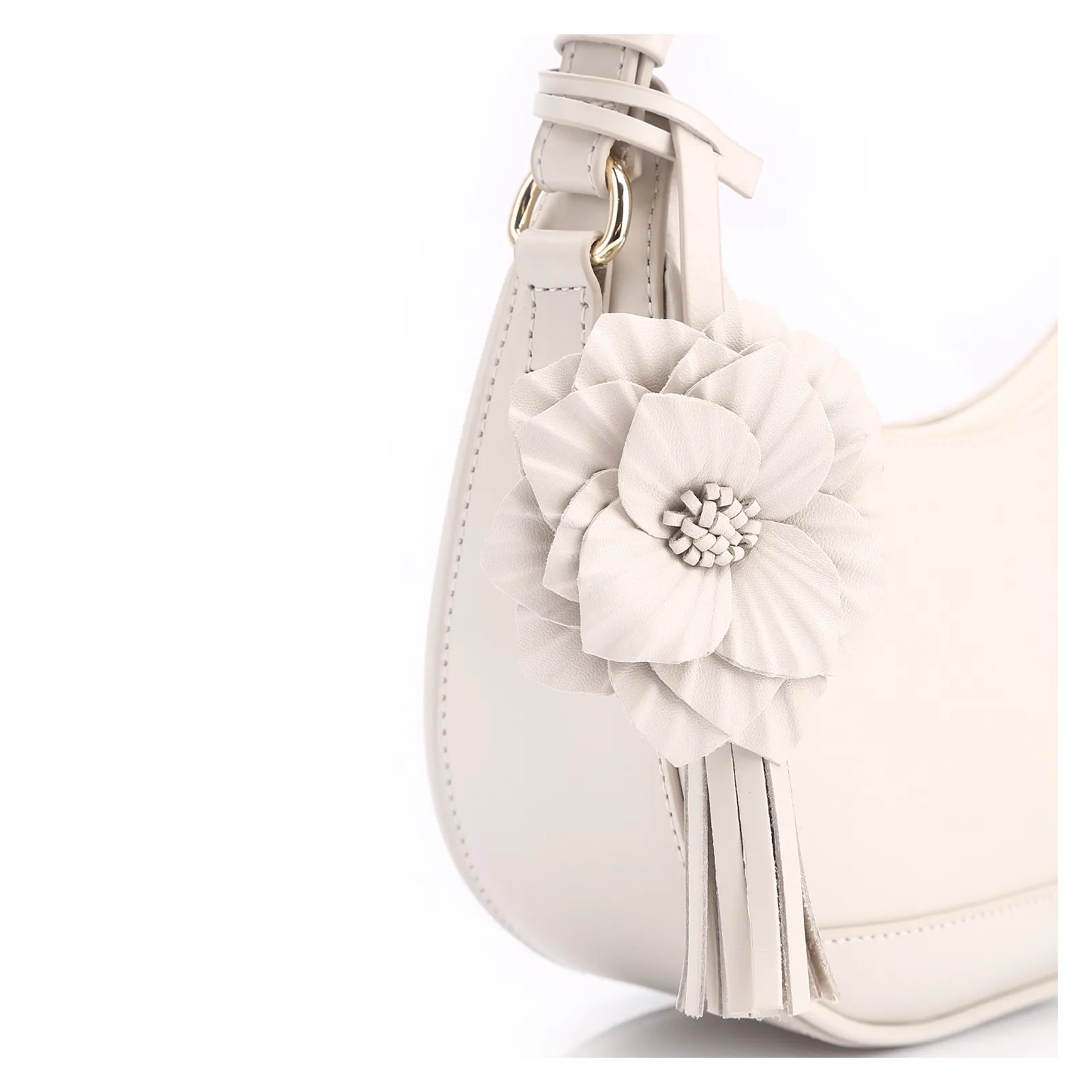 Bolsa De Mão Flor Couro Off White