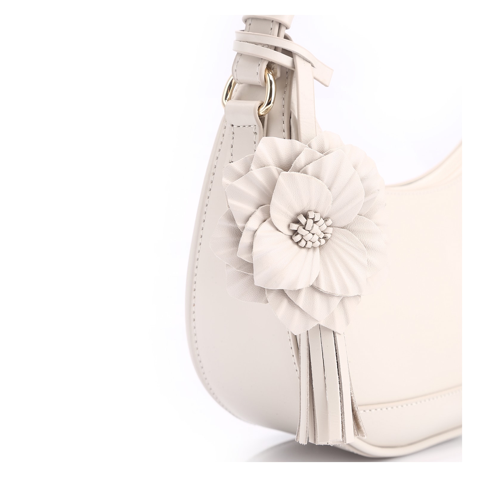 Bolsa De Mão Flor Couro Off White
