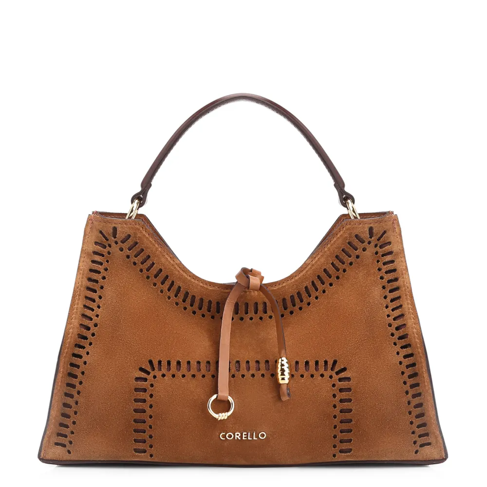 Bolsa De Mão Laser Cut Couro Camurça/Couro Marrom