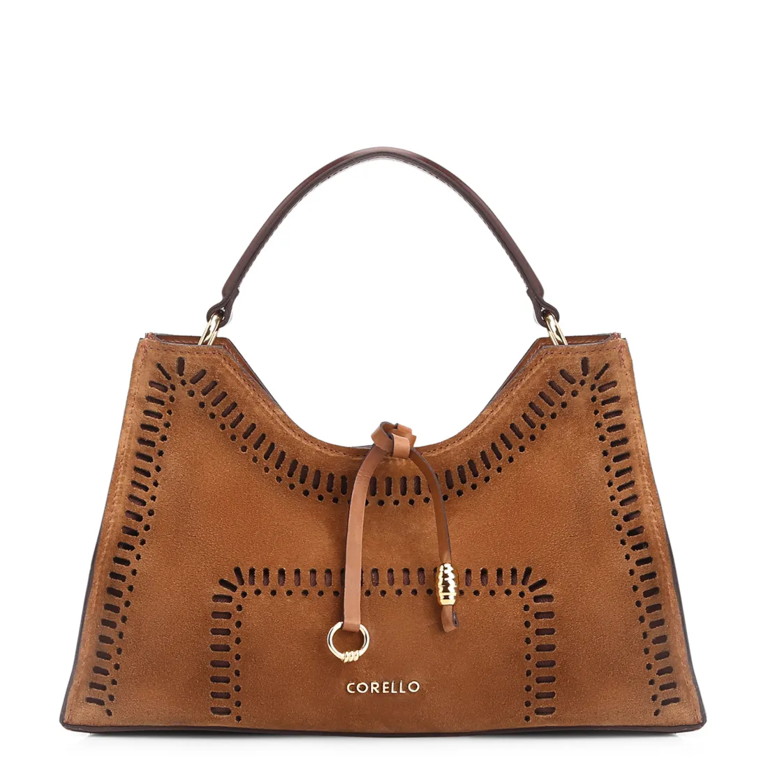 Bolsa De Mão Laser Cut Couro Camurça/Couro Marrom