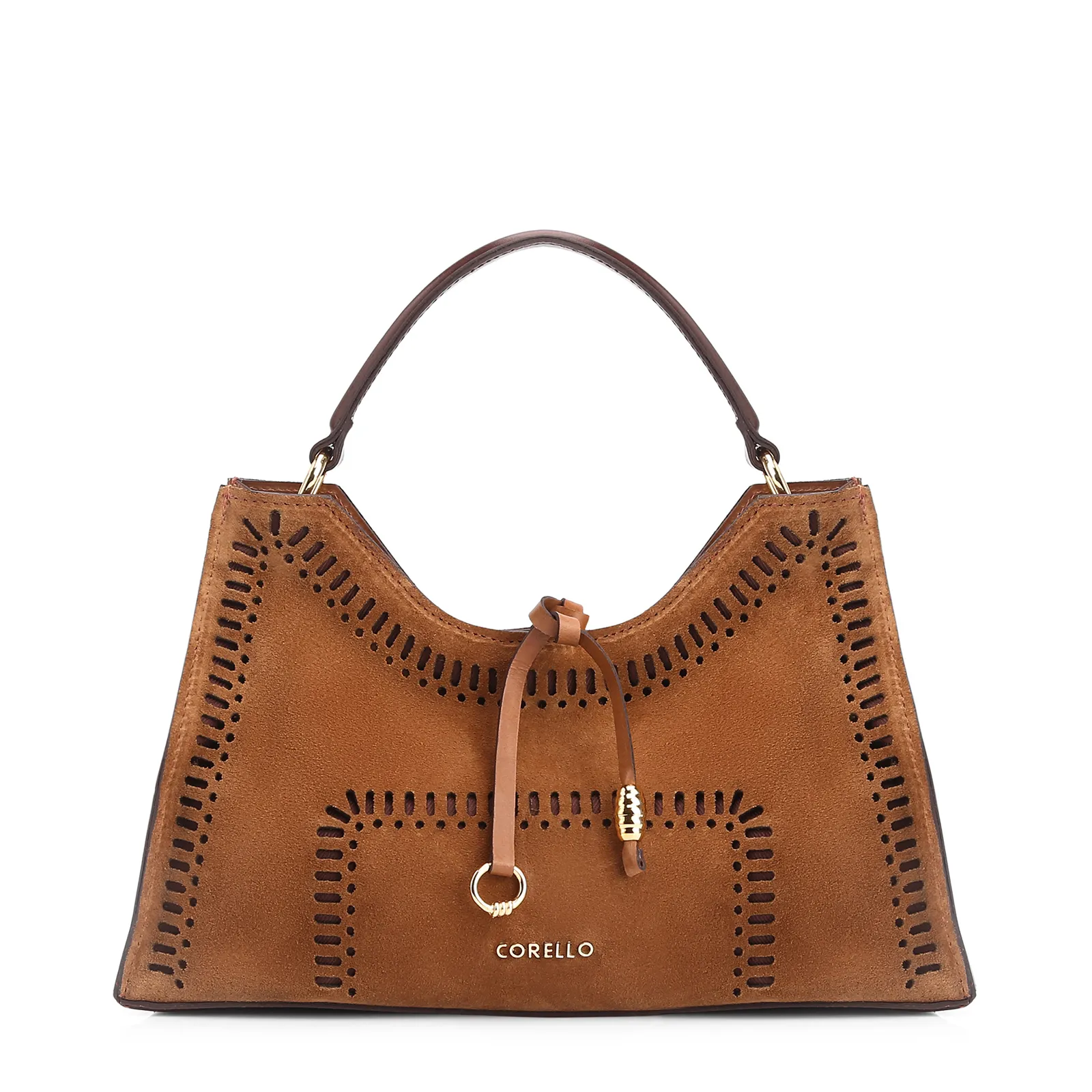 Bolsa De Mão Laser Cut Couro Camurça/Couro Marrom