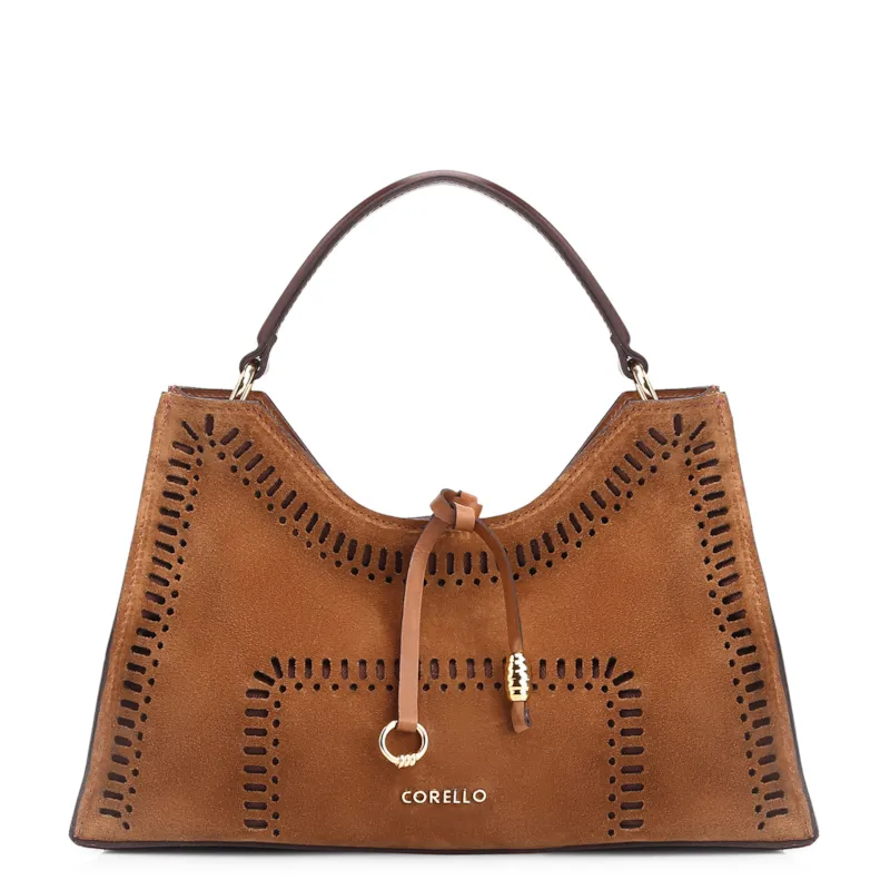 Bolsa De Mão Laser Cut Couro Camurça/Couro Marrom