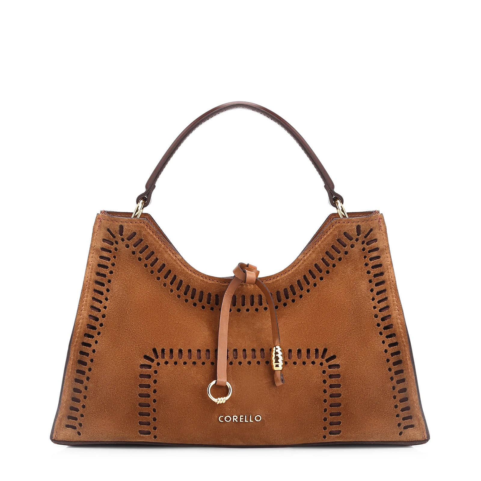 Bolsa De Mão Laser Cut Couro Camurça/Couro Marrom
