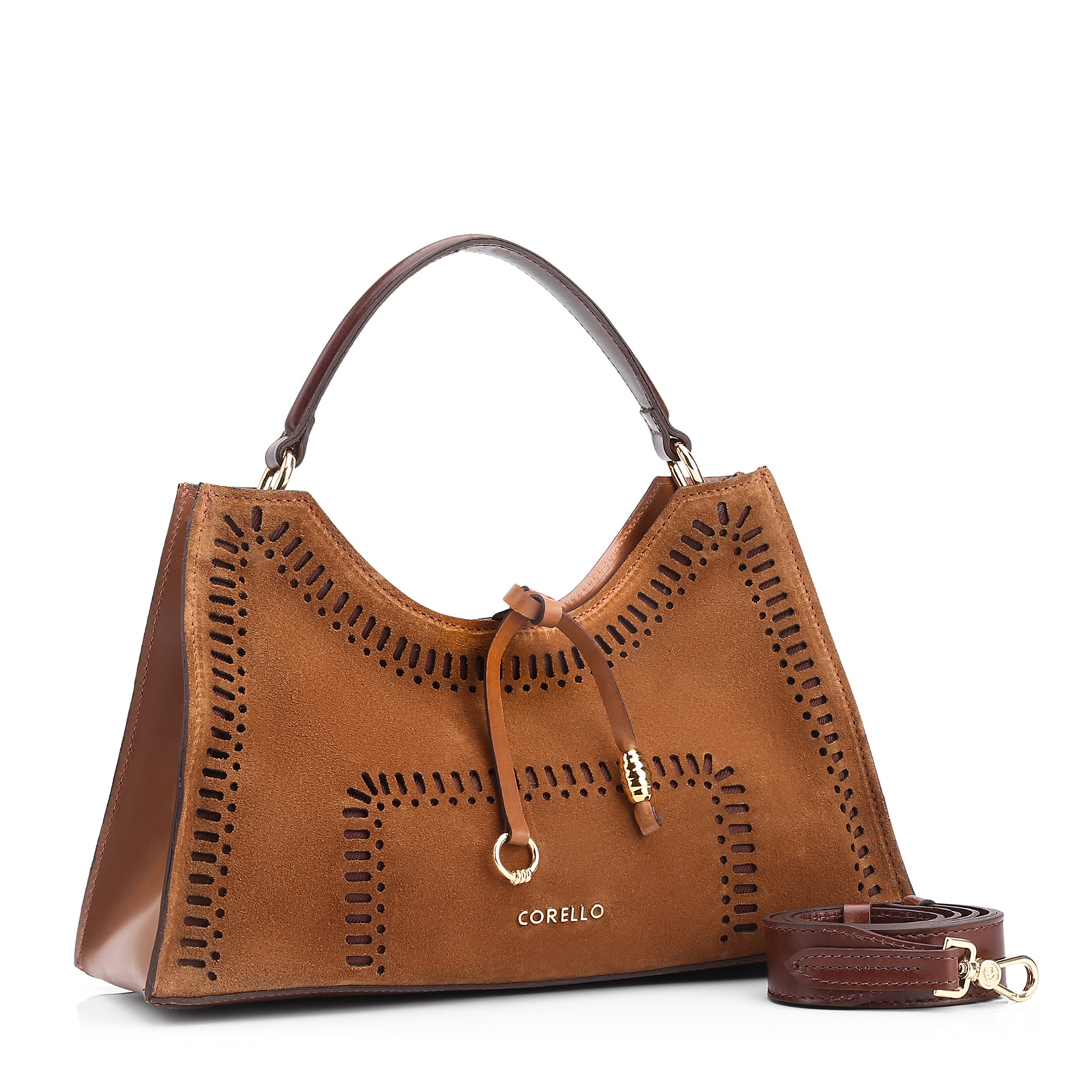 Bolsa De Mão Laser Cut Couro Camurça/Couro Marrom