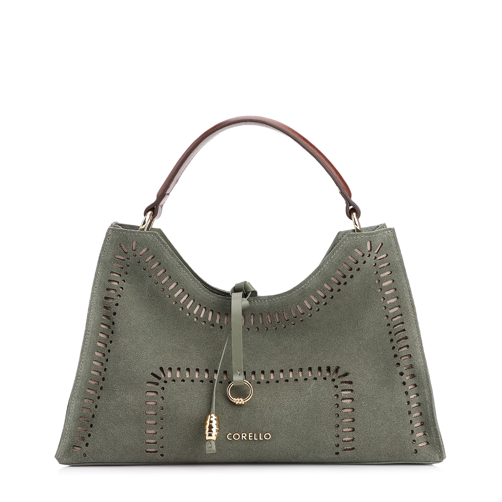 Bolsa De Mão Laser Cut Couro Camurça/Couro Verde
