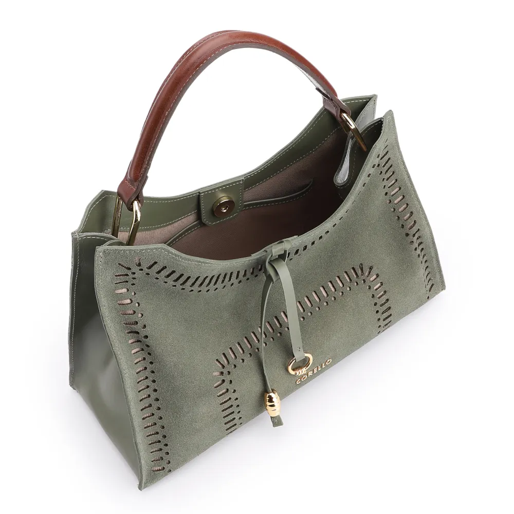 Bolsa De Mão Laser Cut Couro Camurça/Couro Verde - imagem 5