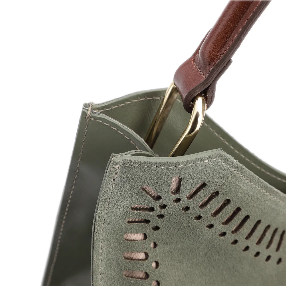 Bolsa De Mão Laser Cut Couro Camurça/Couro Verde - imagem 6