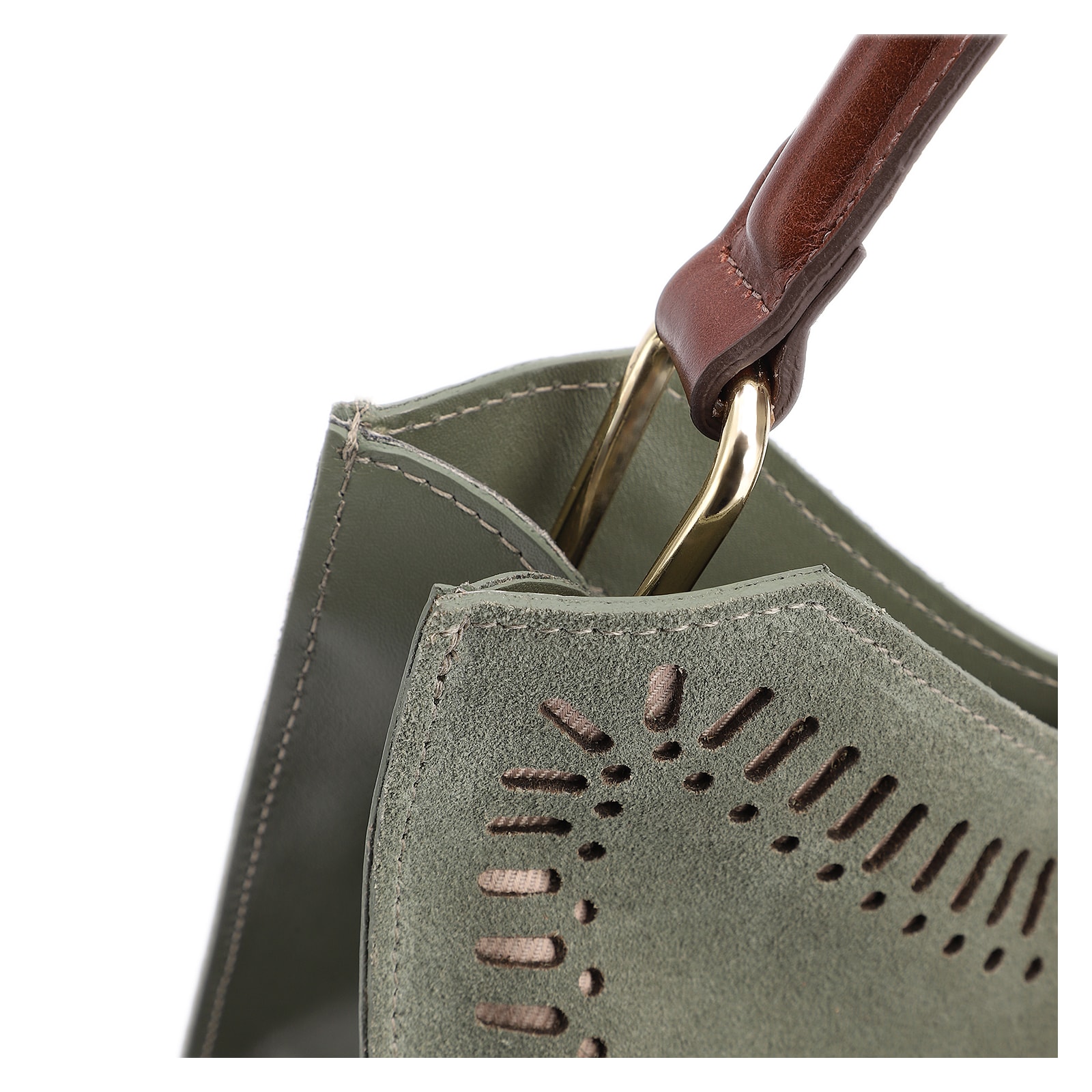 Bolsa De Mão Laser Cut Couro Camurça/Couro Verde