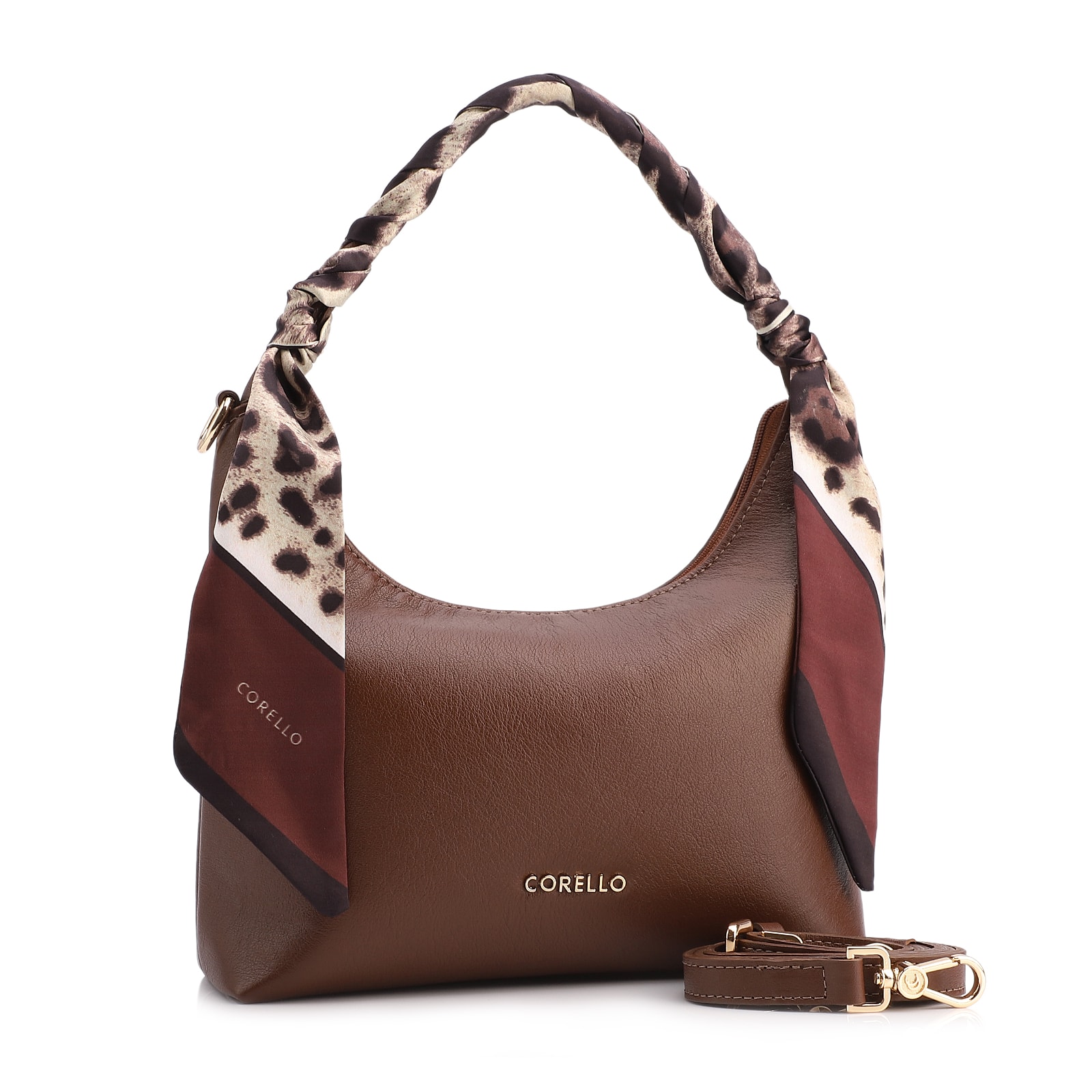 Bolsa De Mão Lenço Couro Marrom