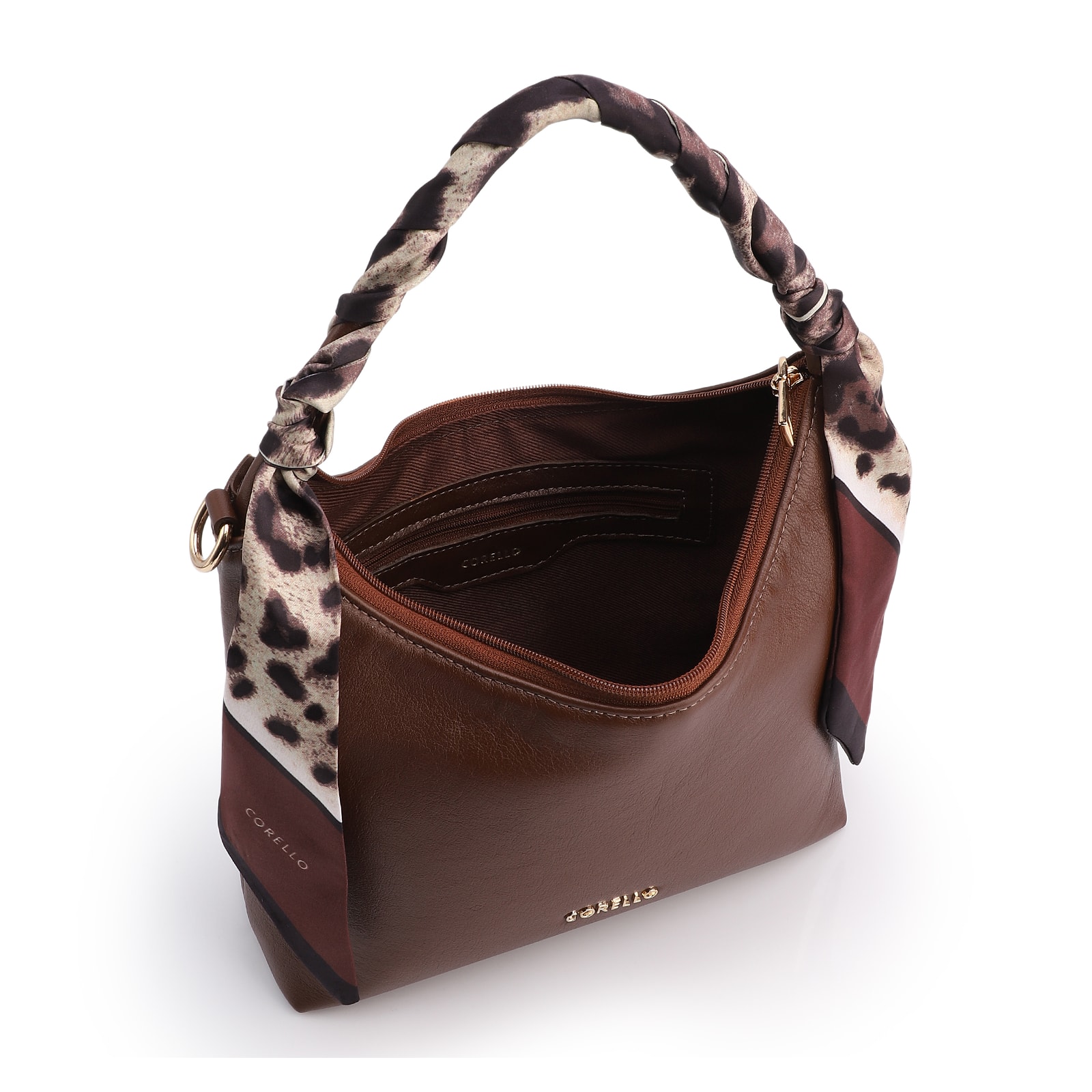Bolsa De Mão Lenço Couro Marrom