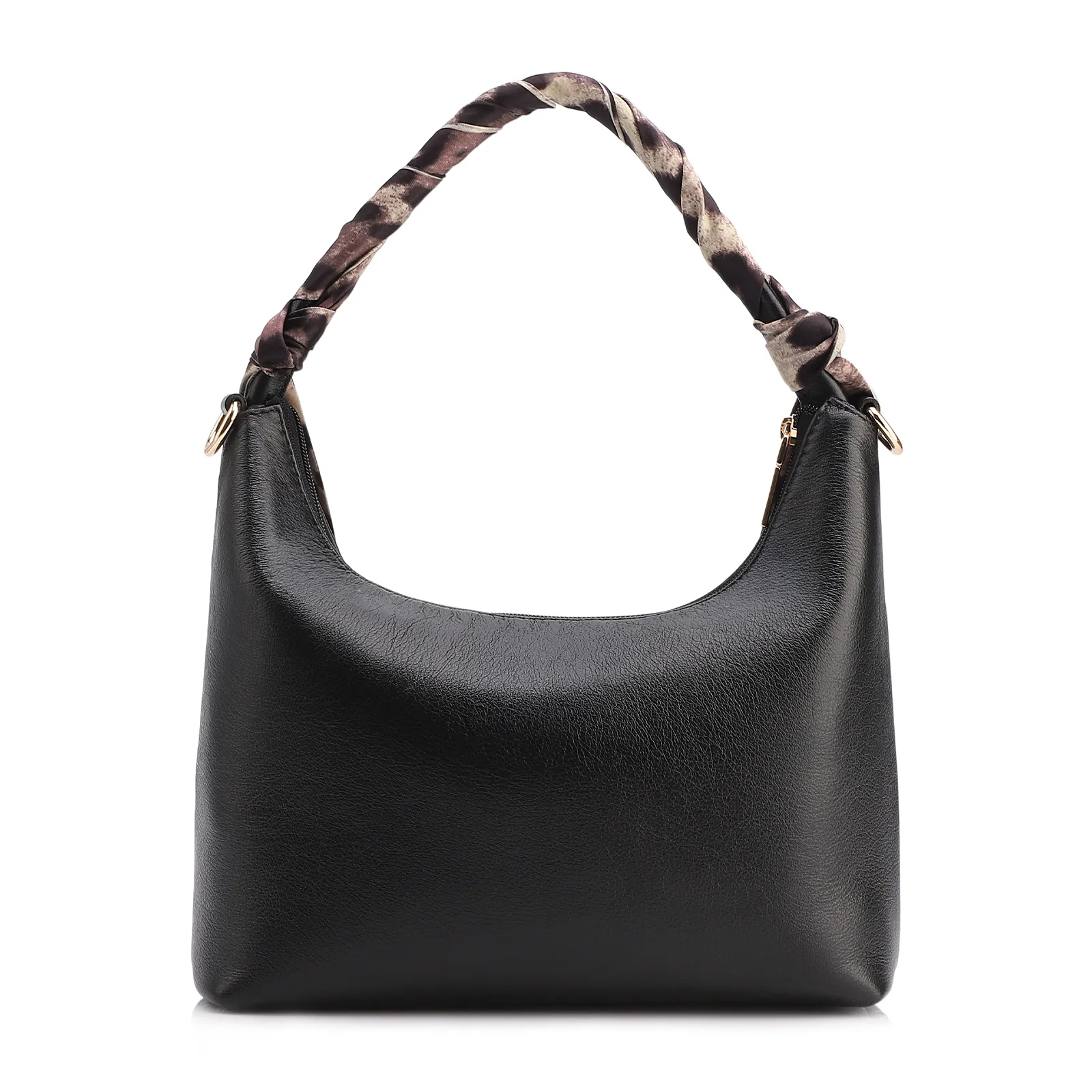 Bolsa De Mão Lenço Couro Preto