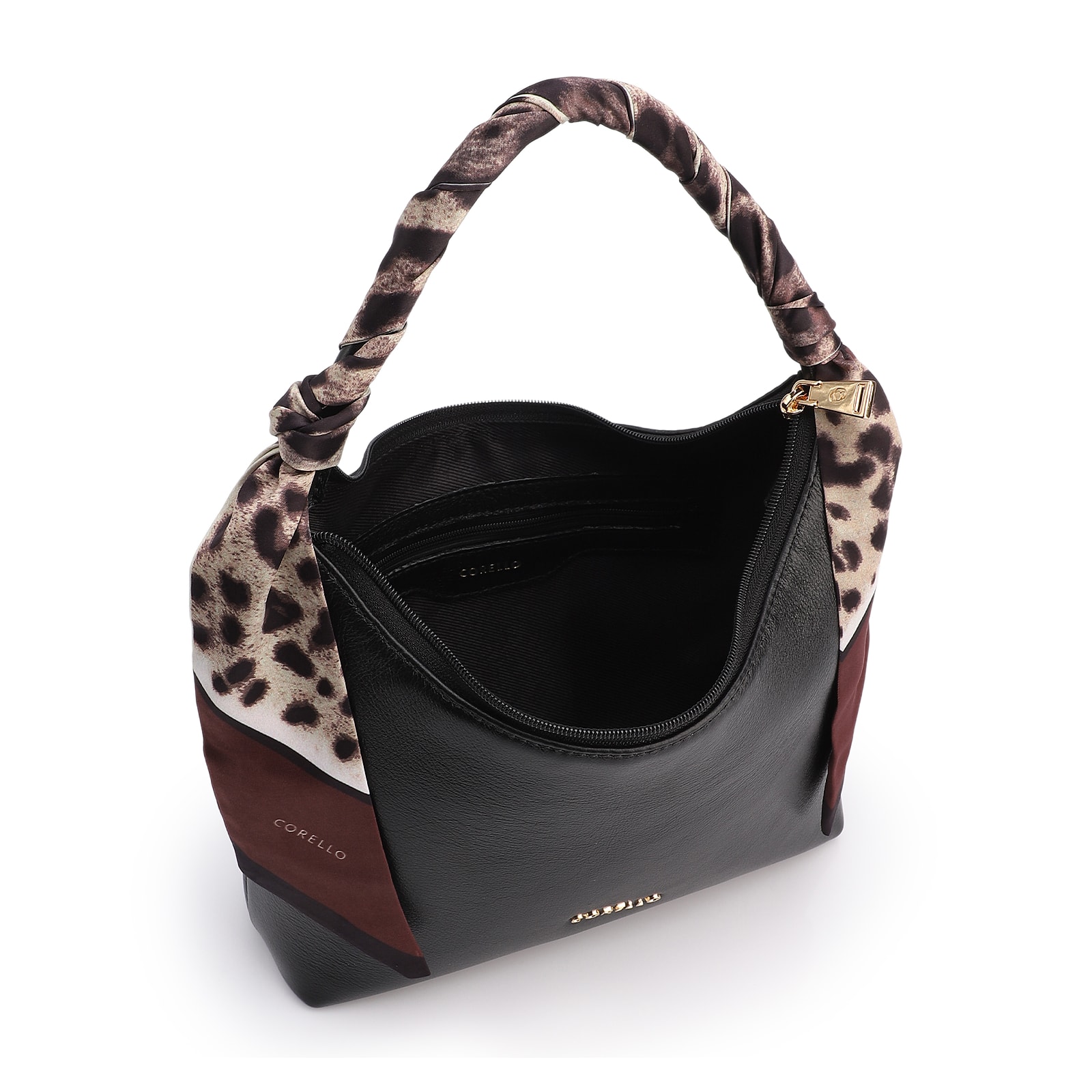 Bolsa De Mão Lenço Couro Preto