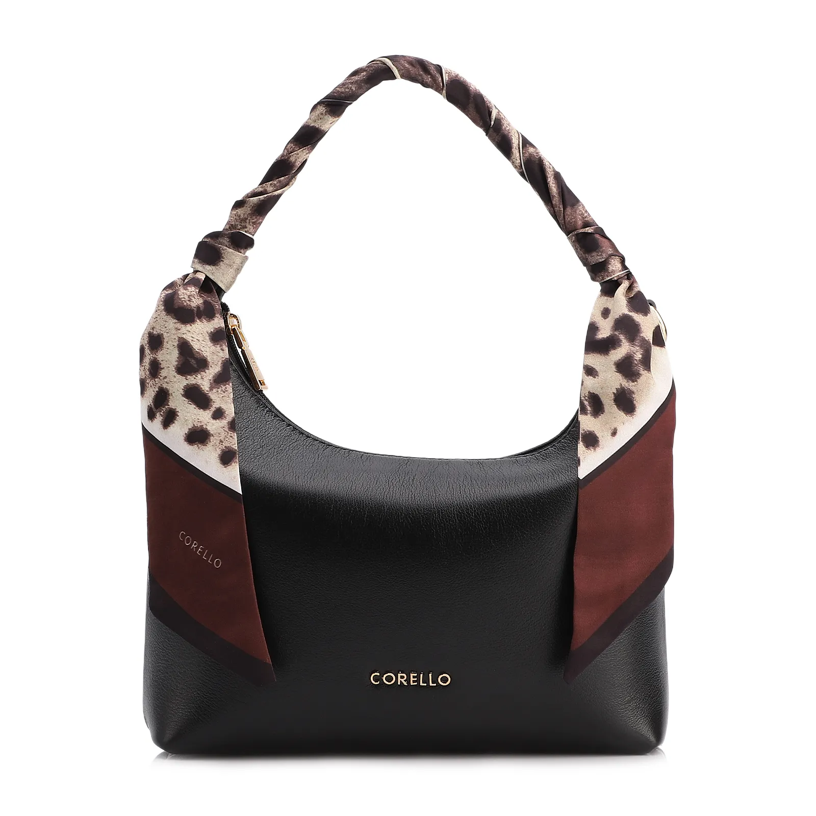 Bolsa De Mão Lenço Couro Preto