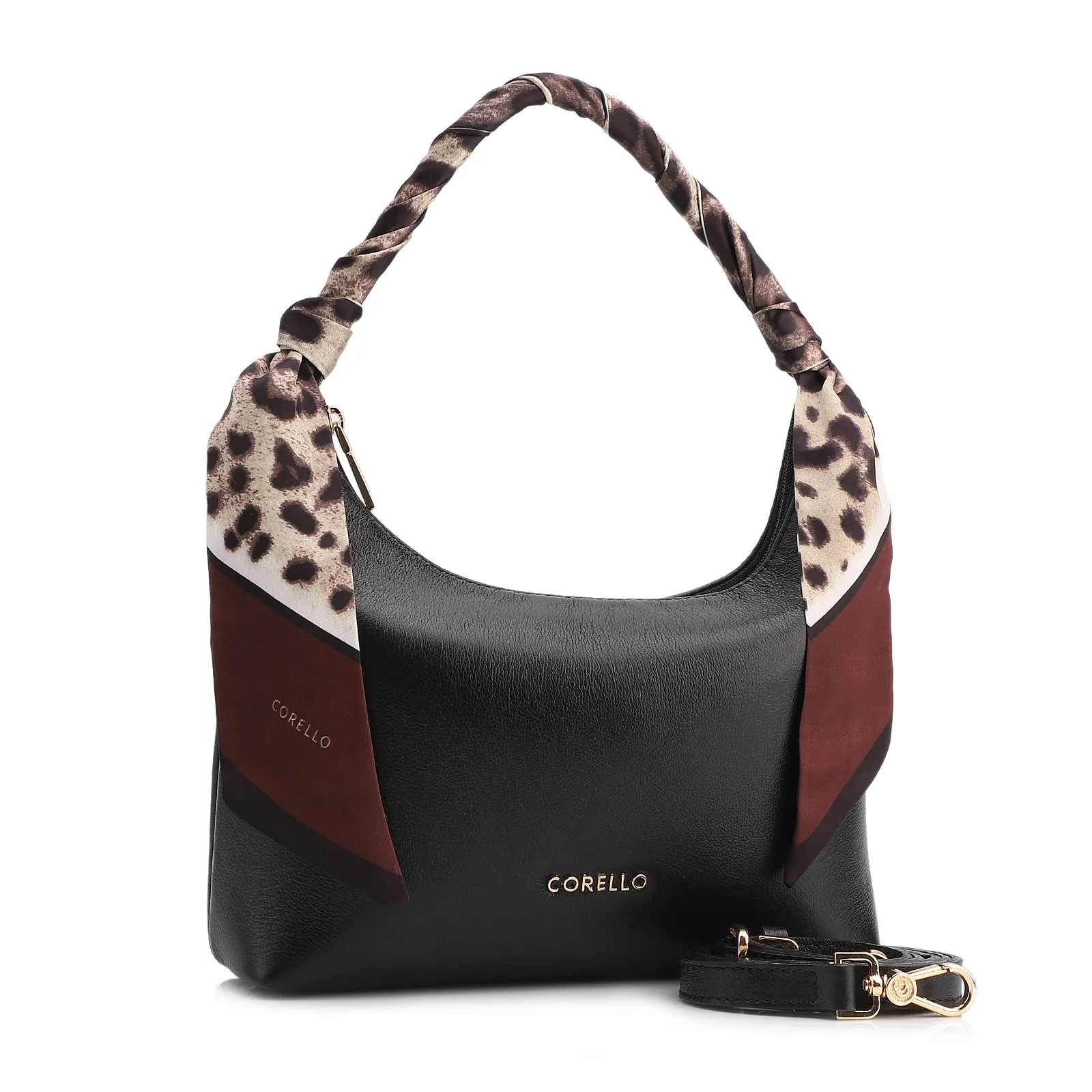 Bolsa De Mão Lenço Couro Preto
