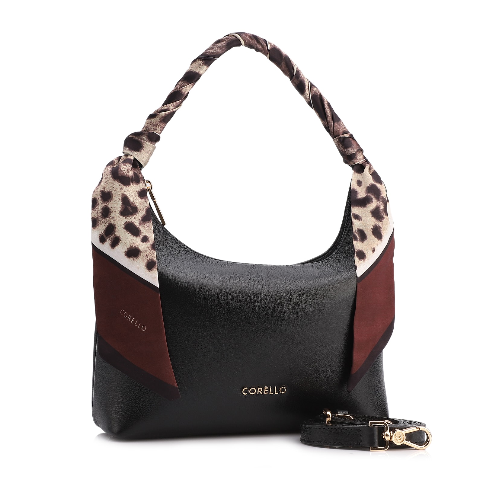 Bolsa De Mão Lenço Couro Preto