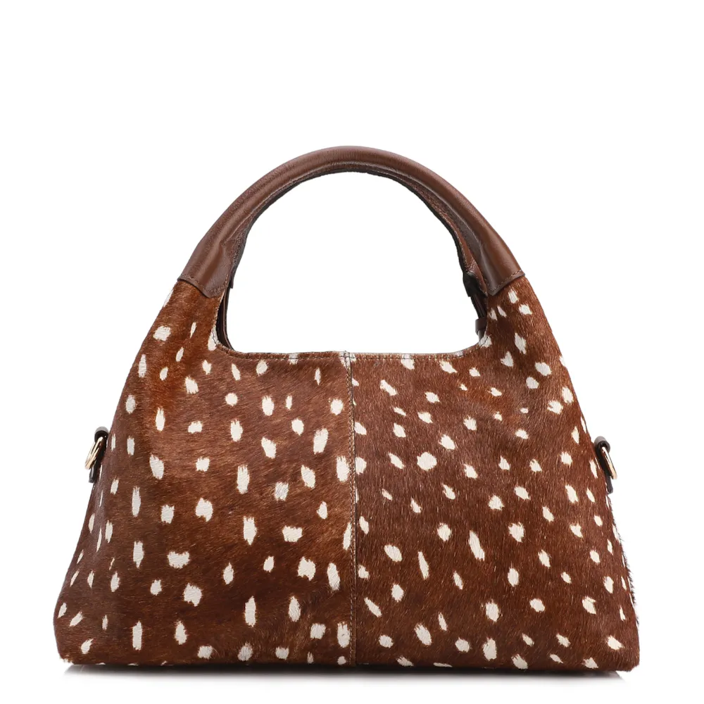 Bolsa De Mão Média Couro Marrom Animal Print Pelo - imagem 3