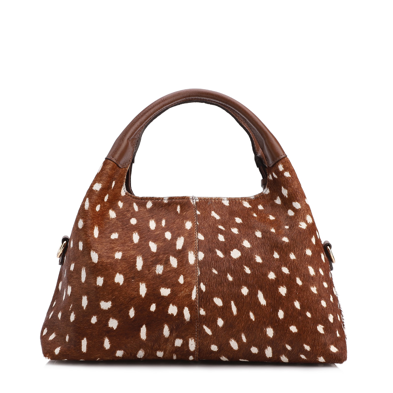 Bolsa De Mão Média Couro Marrom Animal Print Pelo