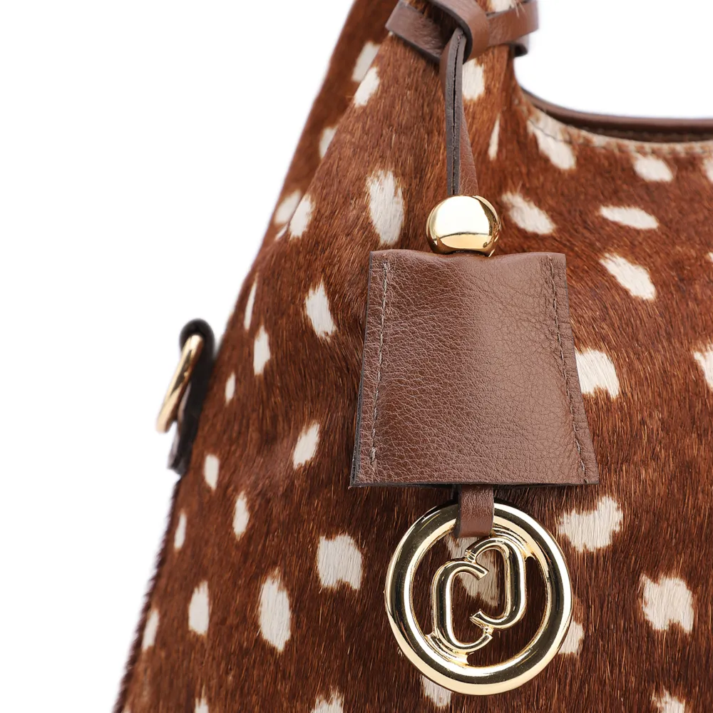 Bolsa De Mão Média Couro Marrom Animal Print Pelo - imagem 5