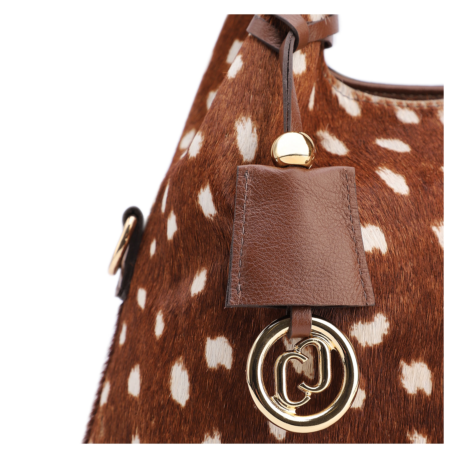 Bolsa De Mão Média Couro Marrom Animal Print Pelo