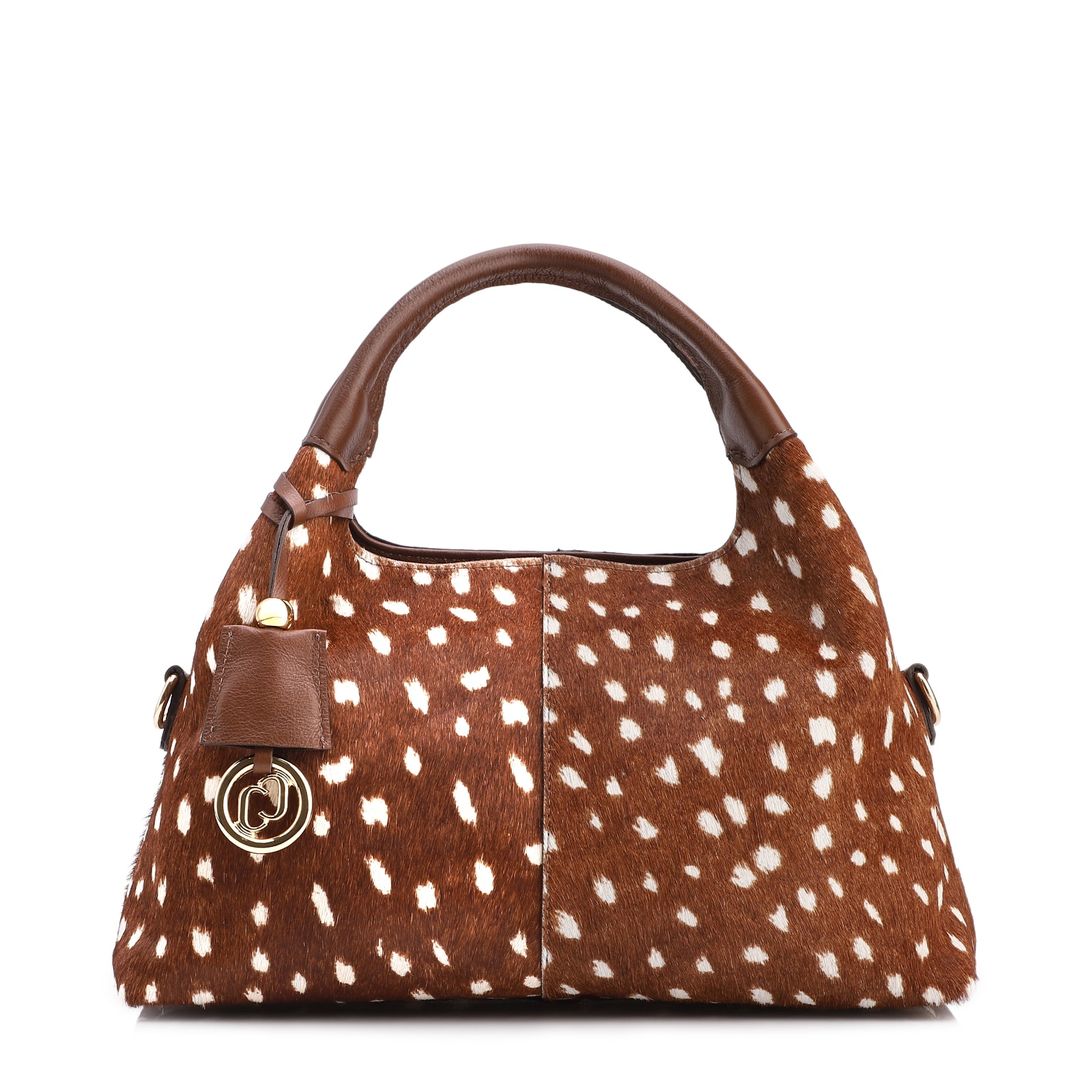 Bolsa De Mão Média Couro Marrom Animal Print Pelo