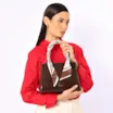 Bolsa De Mão Média Couro Marrom Lenço Python - imagem 2