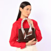 Bolsa De Mão Média Couro Marrom Lenço Python - imagem 2