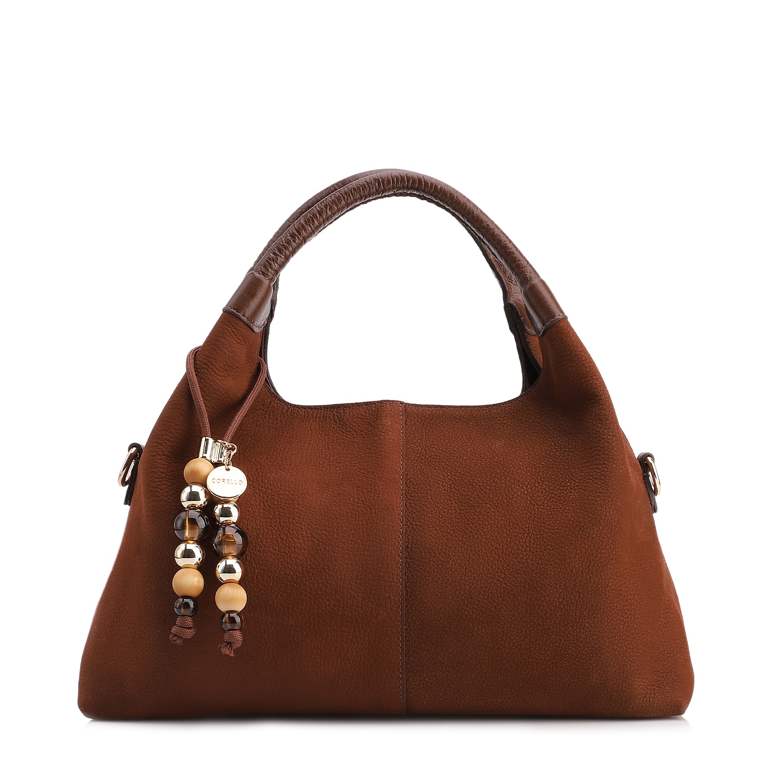Bolsa De Mão Média Couro Nobuck Floater Marrom Miçangas