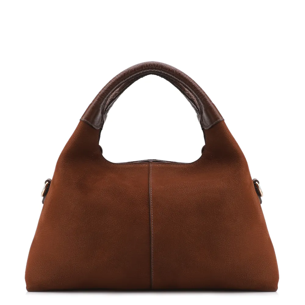 Bolsa De Mão Média Couro Nobuck Floater Marrom Miçangas - imagem 3