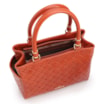 Bolsa De Mão Média Couro Textura Tressê Laranja Bolso Lateral - imagem 4