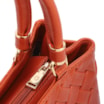 Bolsa De Mão Média Couro Textura Tressê Laranja Bolso Lateral - imagem 5