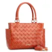 Bolsa De Mão Média Couro Textura Tressê Laranja Bolso Lateral - imagem 2