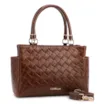 Bolsa De Mão Média Couro Textura Tressê Marrom Bolso Lateral - imagem 2