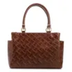 Bolsa De Mão Média Couro Textura Tressê Marrom Bolso Lateral - imagem 3