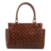 Bolsa De Mão Média Couro Textura Tressê Marrom Bolso Lateral - imagem 3