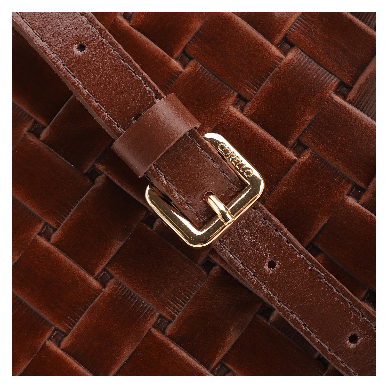 Bolsa De Mão Média Couro Textura Tressê Marrom Bolso Lateral