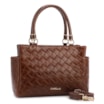 Bolsa De Mão Média Couro Textura Tressê Marrom Bolso Lateral - imagem 2