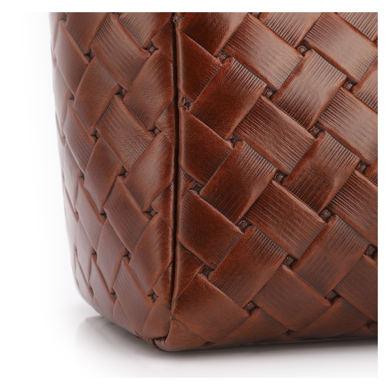 Bolsa De Mão Média Couro Textura Tressê Marrom Bolso Lateral