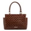 Bolsa De Mão Média Couro Textura Tressê Marrom Bolso Lateral - imagem 1