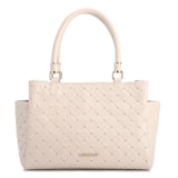 Bolsa De Mão Média Couro Textura Tressê Off White Bolso Lateral