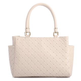 Média Couro textura tressê Off White Bolso lateral