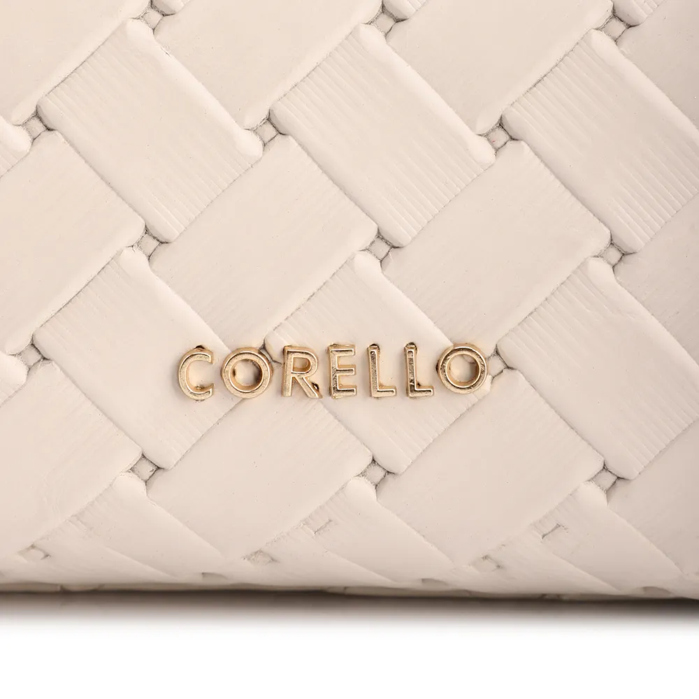 Bolsa De Mão Média Couro Textura Tressê Off White Bolso Lateral - imagem 4