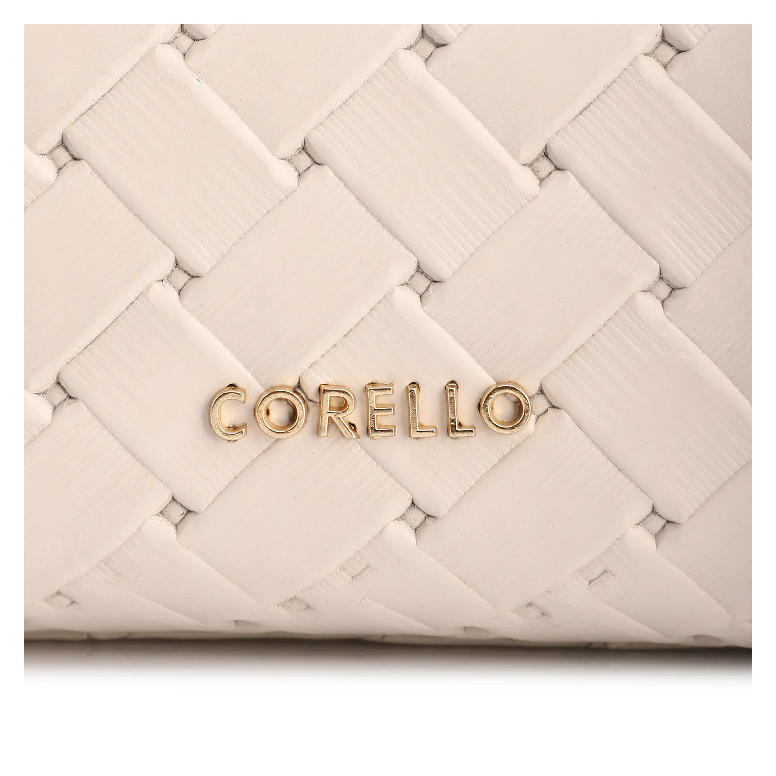 Bolsa De Mão Média Couro Textura Tressê Off White Bolso Lateral