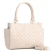 Bolsa De Mão Média Couro Textura Tressê Off White Bolso Lateral - imagem 2