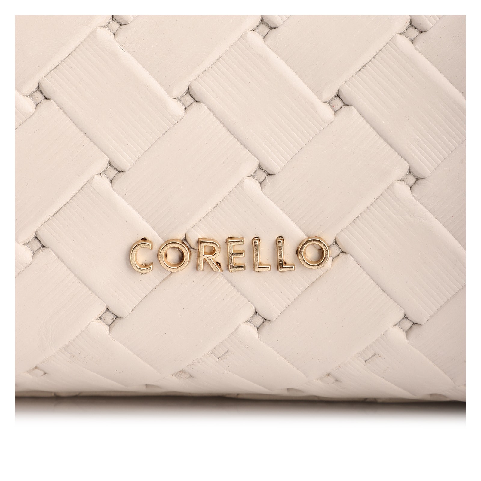 Bolsa De Mão Média Couro Textura Tressê Off White Bolso Lateral