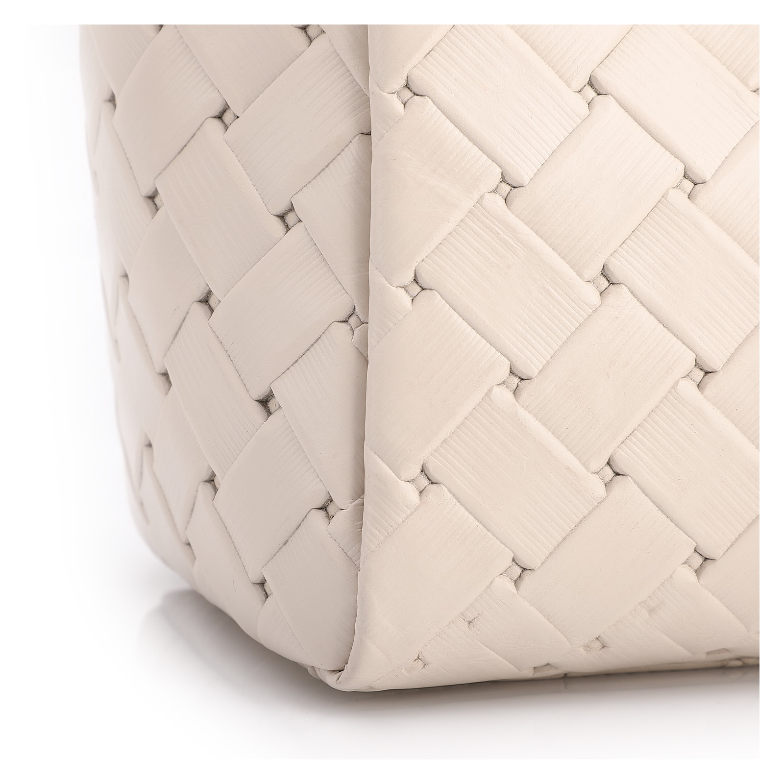 Bolsa De Mão Média Couro Textura Tressê Off White Bolso Lateral