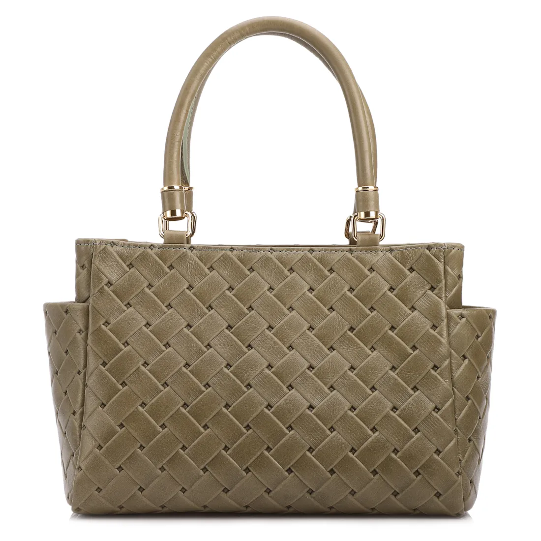 Bolsa De Mão Média Couro Textura Tressê Verde Bolso Lateral - foto 3