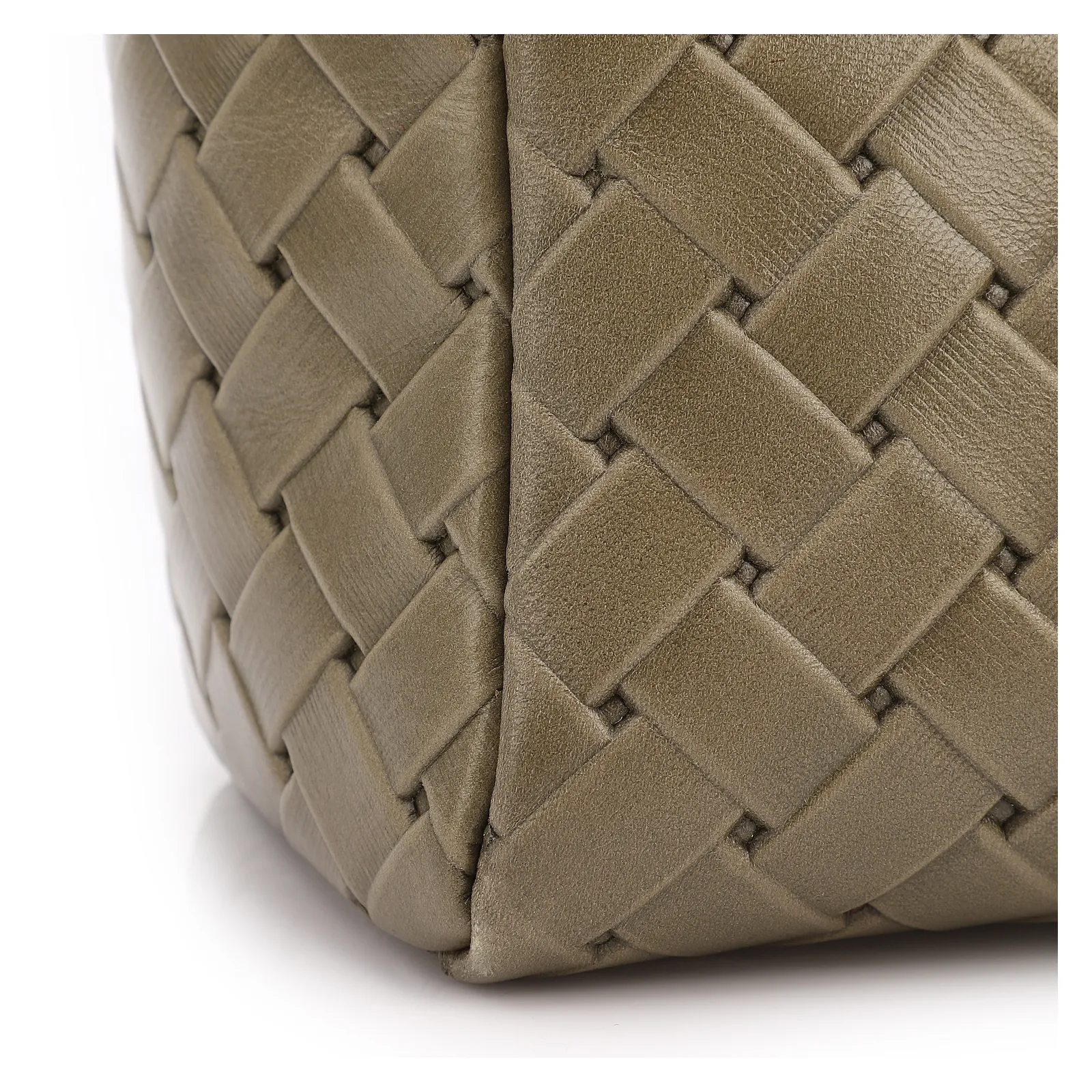 Bolsa De Mão Média Couro Textura Tressê Verde Bolso Lateral