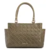 Bolsa De Mão Média Couro Textura Tressê Verde Bolso Lateral - imagem 1