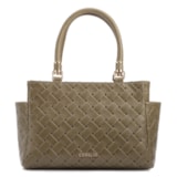 Bolsa De Mão Média Couro Textura Tressê Verde Bolso Lateral